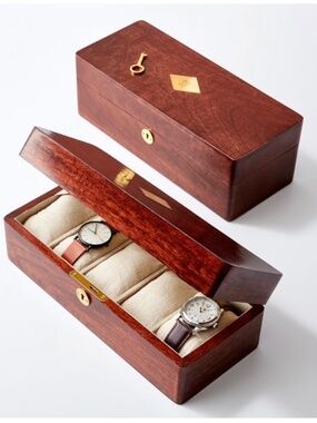 Mark & Graham wood and brass watch storage box